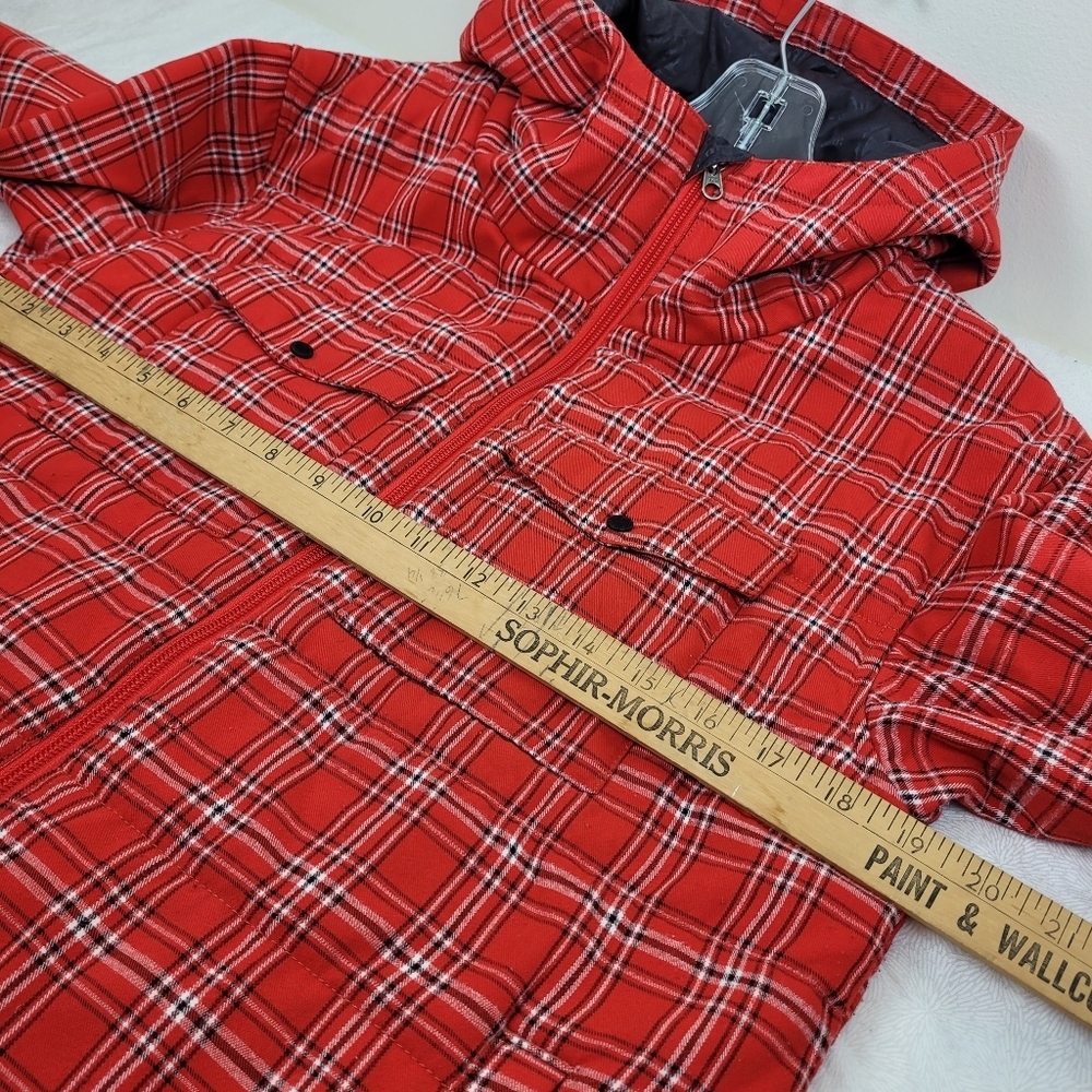 Bonfire Red Plaid Women's Zipper front jacket funnel collar hood gorpcore ski SP - Picture 6 of 13